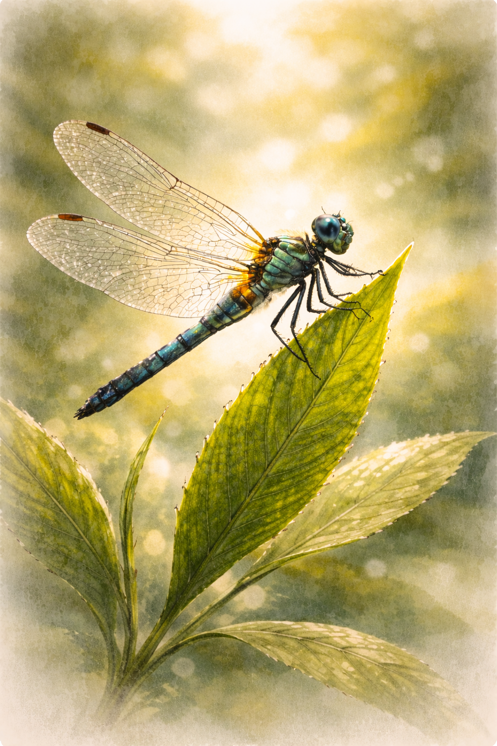 Eine Libelle in Nahaufnahme auf einem Blatt